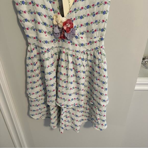 NWT LoveShackFancy White Blue Pink Floral Applique Mini Dress 0 - Picture 8 of 12